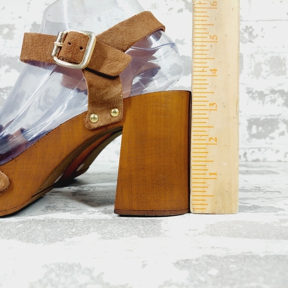 New Steve Madden Alabama Platform Suede Brown Strap Wooden Studded Sandals F527 - Picture 2 of 12